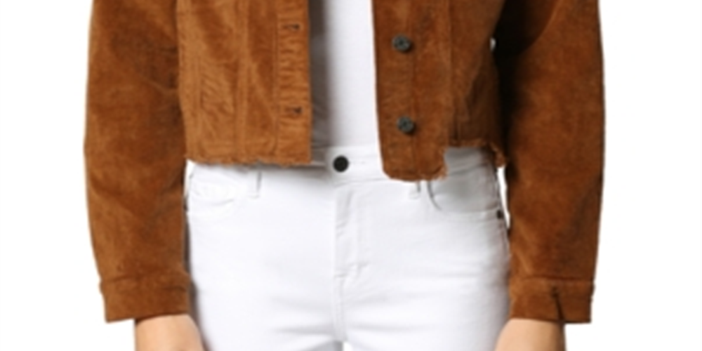 Hidden Women's Jeans Cropped Corduroy Trucker Jacke Gold Brown Size  M