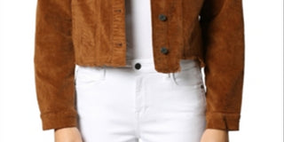 Hidden Women's Jeans Cropped Corduroy Trucker Jacke Gold Brown Size  M