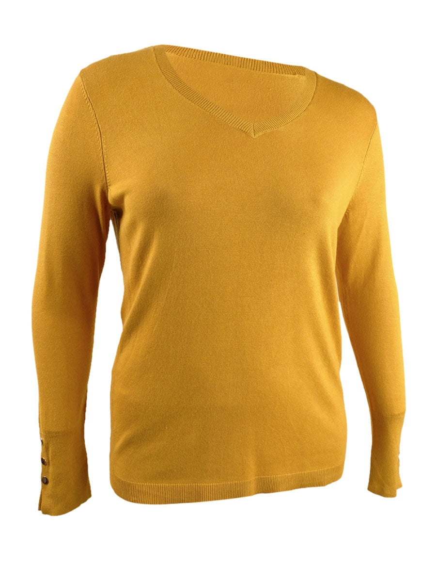 JM Collection Women's  Button-Cuff Pullover Sweater Golden Poppy Size  L