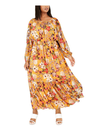 INC Women's Plus Peasant Floral Maxi Dress Yellow Size 3X