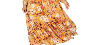 INC Women's Plus Peasant Floral Maxi Dress Yellow Size 3X