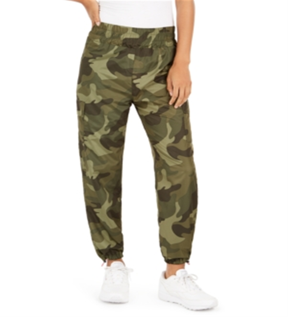 Almost Famous Women's Juniors Camo-Print Jogger Pants Green Camo Size XL