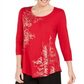 JM Collection Women's Metallic Print Tunic Top Red Size X-Small