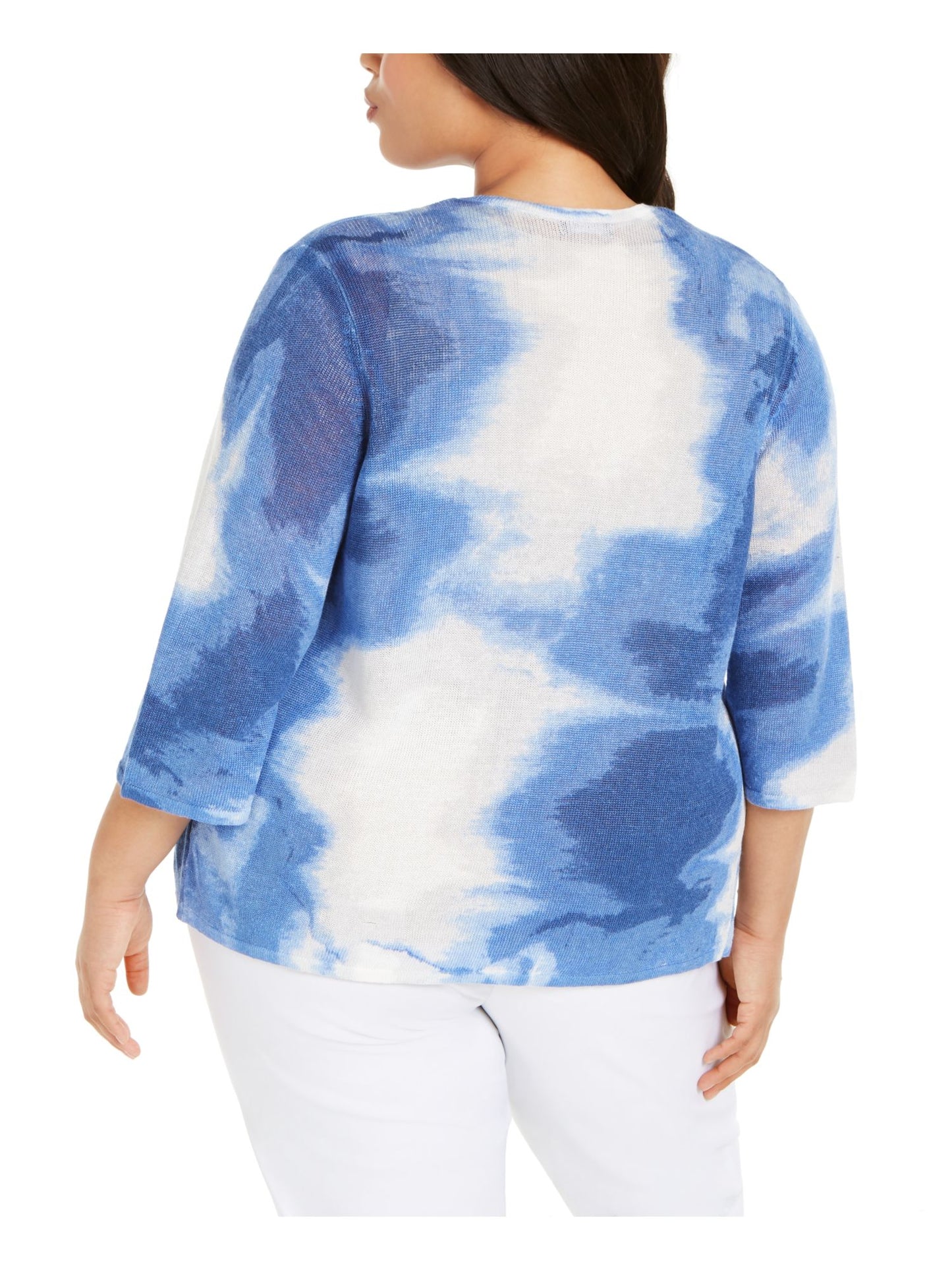 Alfani Women's Acid Wash 3/4 Sleeve Open Cardigan Sweater Blue Size 0X