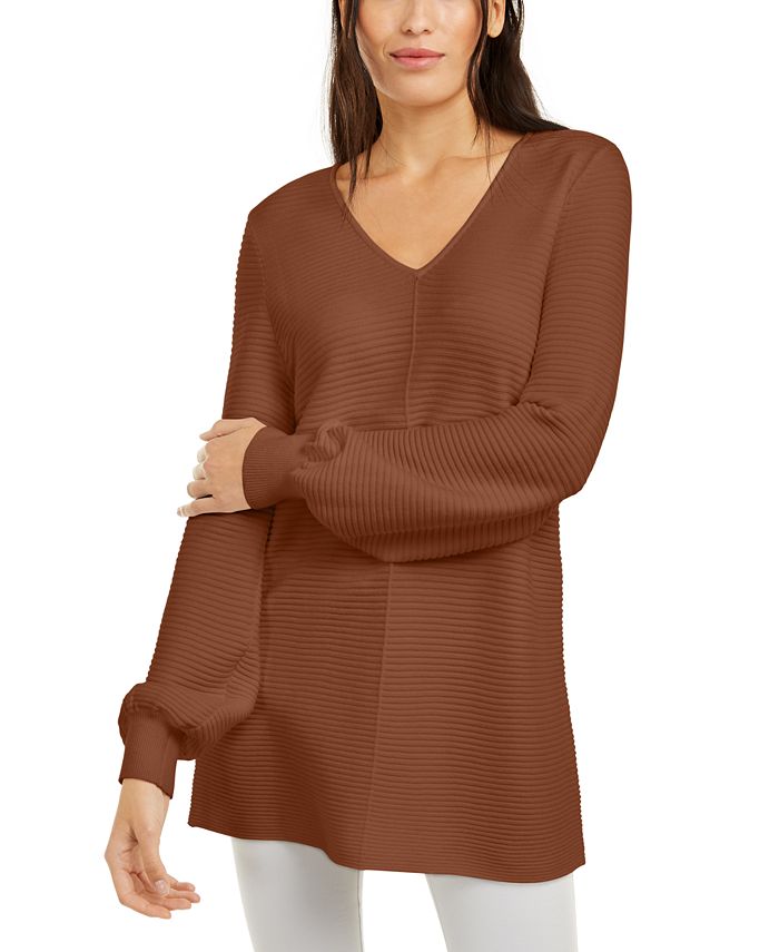 Alfani Ribbed Tunic Sweater Brown Size L