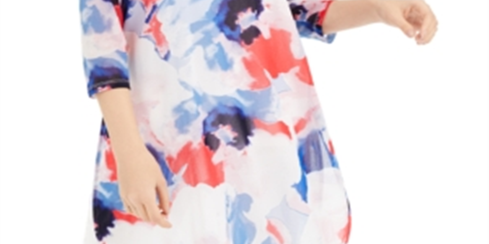 Alfani Women's Blouse  Super Watercolor Tunic  Blue Size Petite S