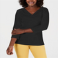 Karen Scott Women's Eyelet V Neck Cotton Top Black Size Petite L