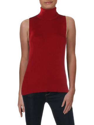 Anne Klein Women's Sleeveless Ribbed Turtleneck Sweater Red Size Large