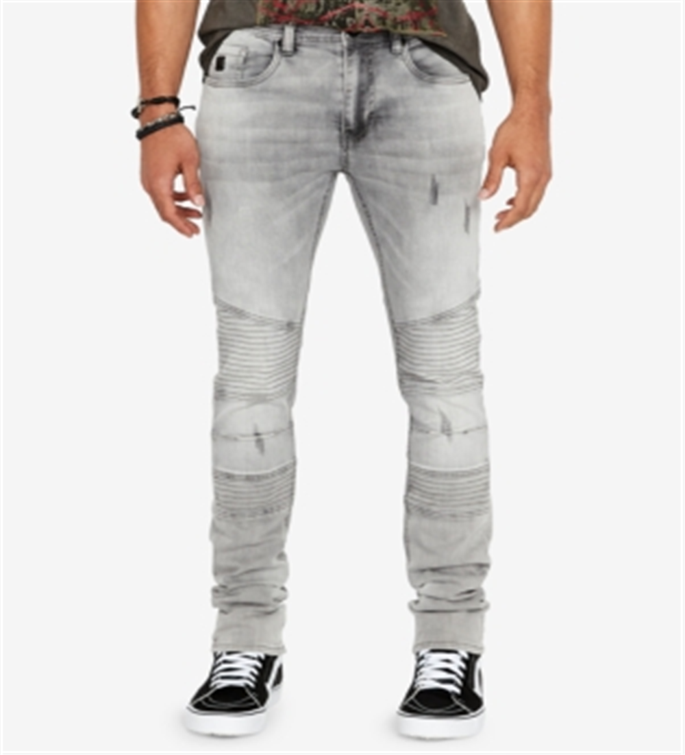 Buffalo David Bitton Men's Max-x Skinny-Fit Stretch Moto Jeans Gray Size 42X32