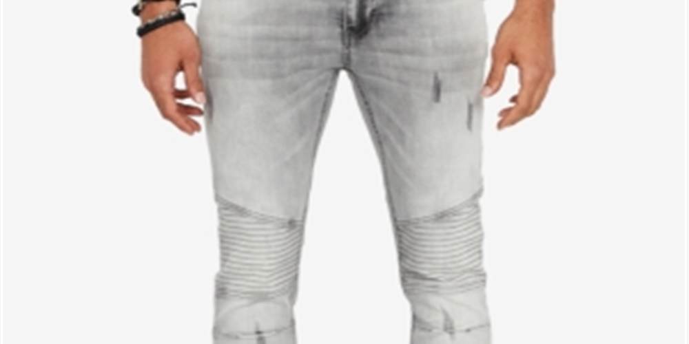 Buffalo David Bitton Men's Max-x Skinny-Fit Stretch Moto Jeans Gray Size 42X32