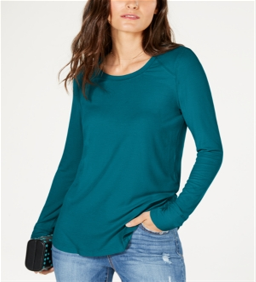 INC International Concepts Women's Ribbed Long Sleeve T-Shirt Top Blue Size S