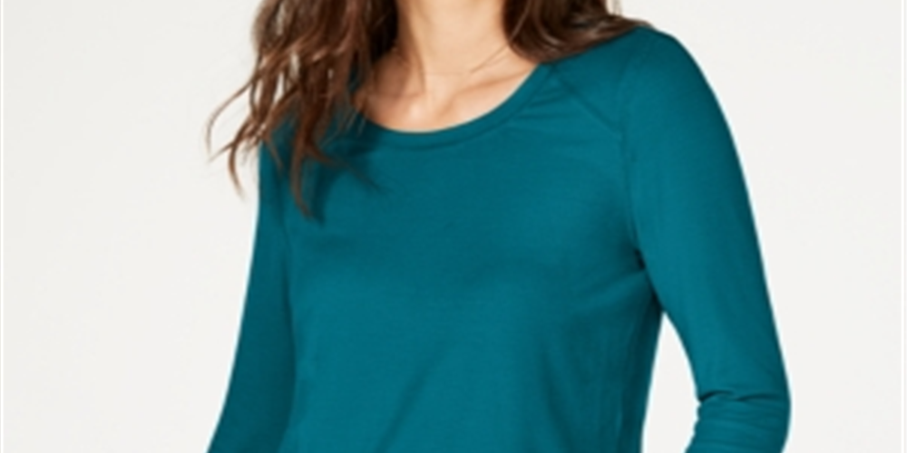 INC International Concepts Women's Ribbed Long Sleeve T-Shirt Top Blue Size S