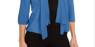 Alfani Women's Handkerchief Open Front Cardigan Top Blue Size Petite Large