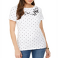 Karen Scott Women's Printed Embroidered Boat Neck Cotton Top White Size Small