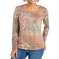 Style & Co Women's Knit Printed Long Sleeve Scoop Neck Top Brown Size Small