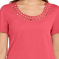 Karen Scott Women's Cotton Scalloped-Neck T-Shirt  Orange Size Small