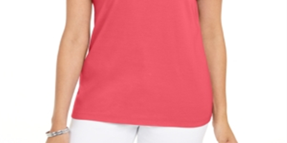 Karen Scott Women's Cotton Scalloped-Neck T-Shirt  Orange Size Small