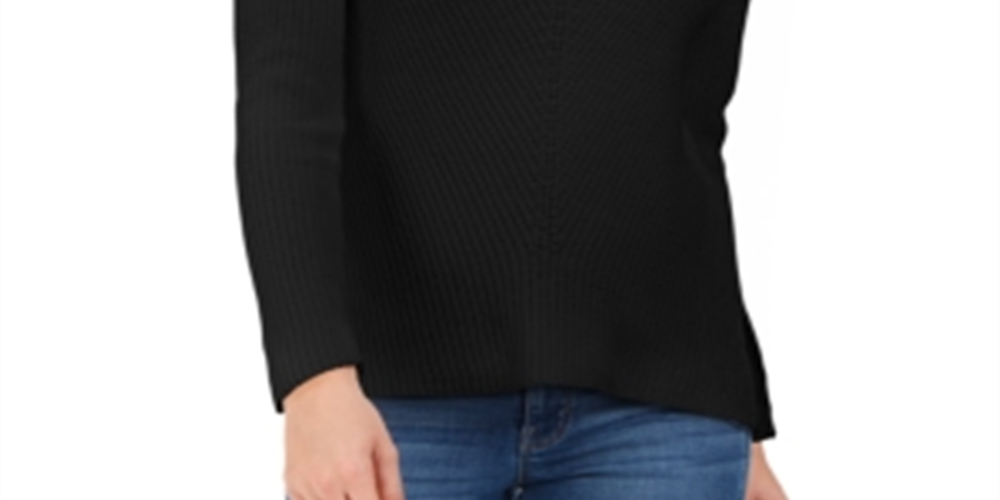 Style & Co Women's Cotton Rib-Knit V-Neck Sweater Deep Black Size M