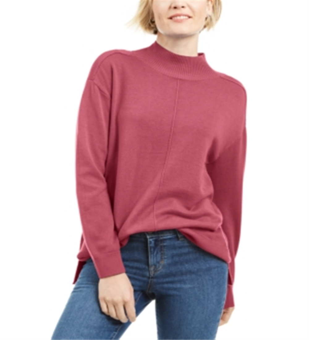 Karen Scott Women's  Seam-Detail  Mock-Neck Sweater  Orchid Pink Size XS