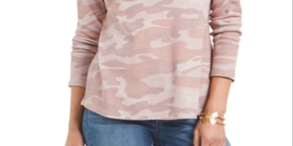 Style & Co Women's Printed Split-Neck Thermal Top  Pink Size Small