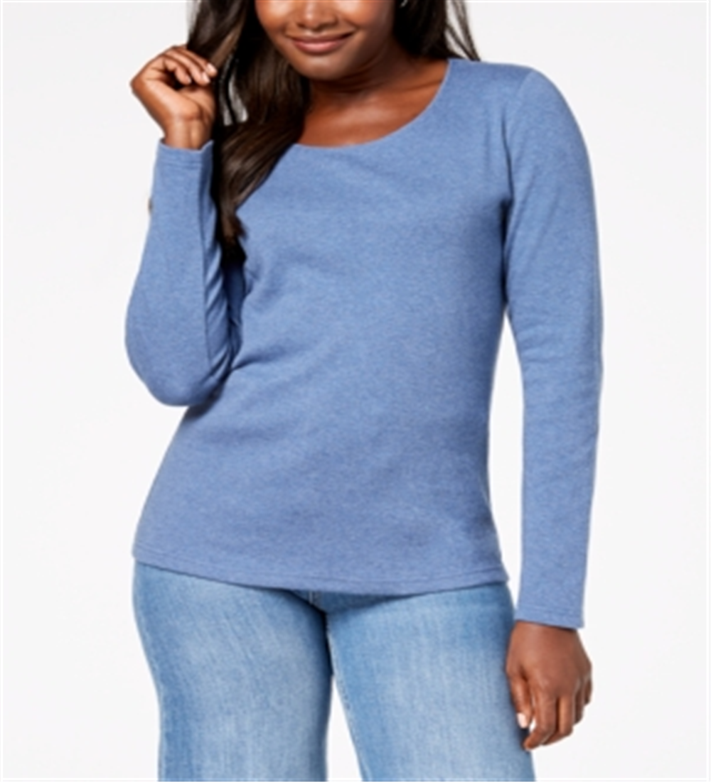 Karen Scott Women's Petite  Scoop-Neck Top  Blue Size Petite M