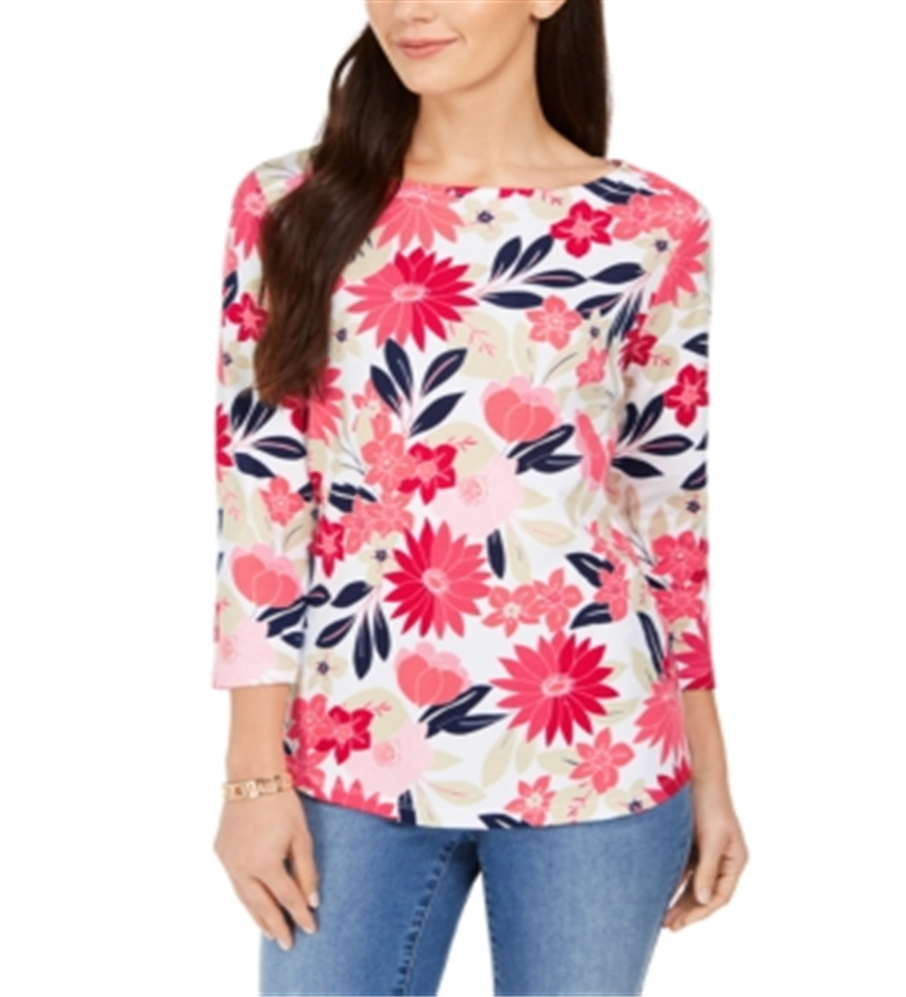 Charter Club Women's Floral Print Top  Red Size Small
