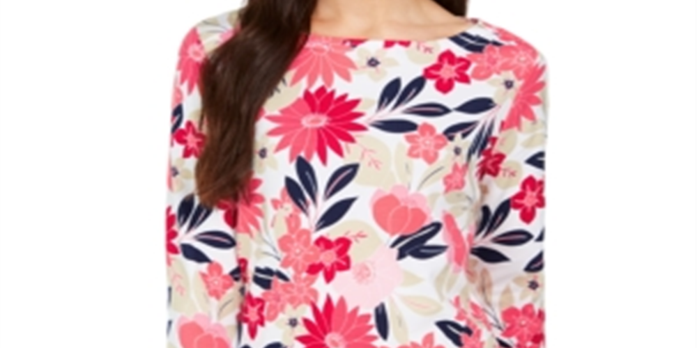 Charter Club Women's Floral Print Top  Red Size Small