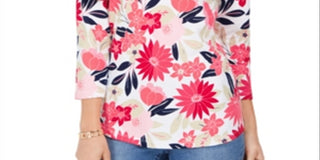 Charter Club Women's Floral Print Top  Red Size Small