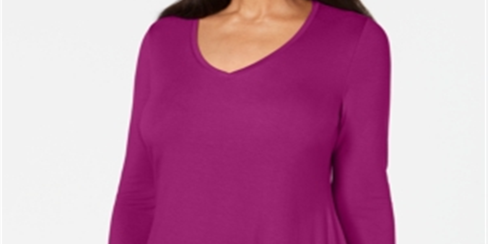 JM Collection Women's V-Neck Handkerchief-Hem Top   Fancy Pink Size Small