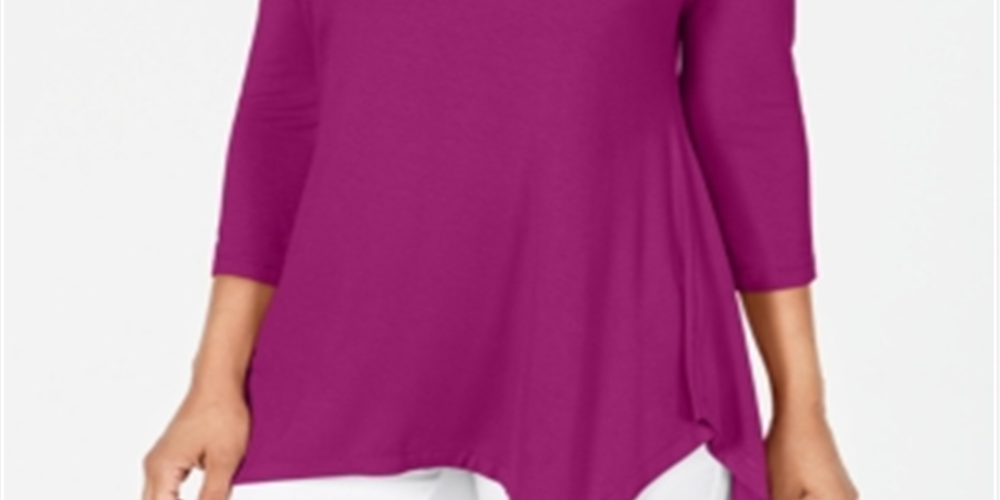 JM Collection Women's V-Neck Handkerchief-Hem Top   Fancy Pink Size Small