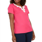 Karen Scott Women's Crochet-Trim Split-Neck Top  Pink Size XS