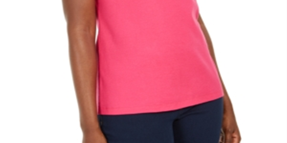 Karen Scott Women's Crochet-Trim Split-Neck Top  Pink Size XS