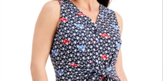 Charter Club Women's Printed Tie-Front Sleeveless Top  Blue Size XS