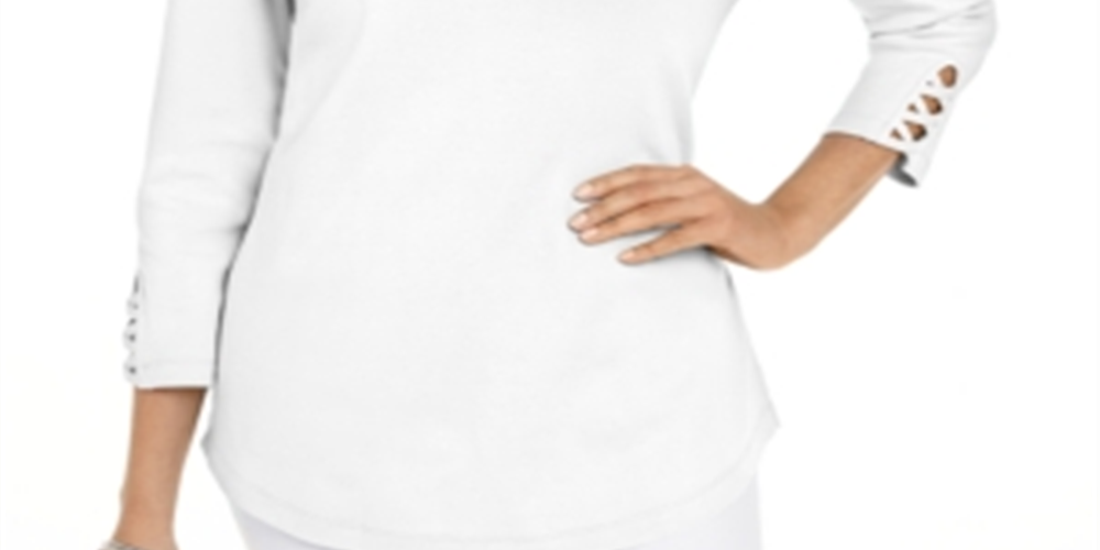 Karen Scott Women's Cotton Lace up T-Shirt White Size XX-Large