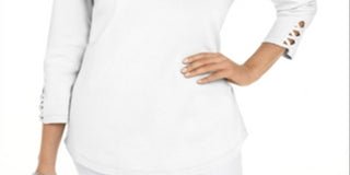 Karen Scott Women's Cotton Lace up T-Shirt White Size XX-Large