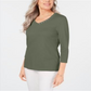 Karen Scott Women's  V-Neck Button-Trim Top  Olive Sprig Green Size XS