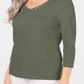Karen Scott Women's  V-Neck Button-Trim Top  Olive Sprig Green Size XS