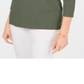 Karen Scott Women's  V-Neck Button-Trim Top  Olive Sprig Green Size XS