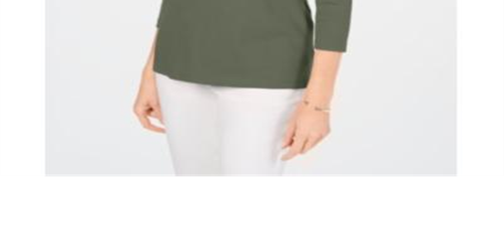 Karen Scott Women's  V-Neck Button-Trim Top  Olive Sprig Green Size XS