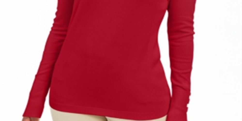 JM Collection Women's Embellished Sleeve V Neck Sweater Red Size X-Small