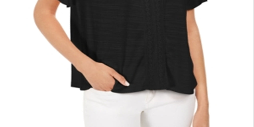 Style & Co Women's Crochet Top  Black Size XS