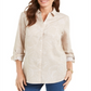 Charter Club Women's Artful Paisleys Printed Linen-Blend Shirt Beige Size 2XL
