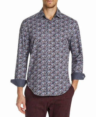 Tallia Men's Men's Floral Print Stretch Sport Button Shirt Black Size X-Large