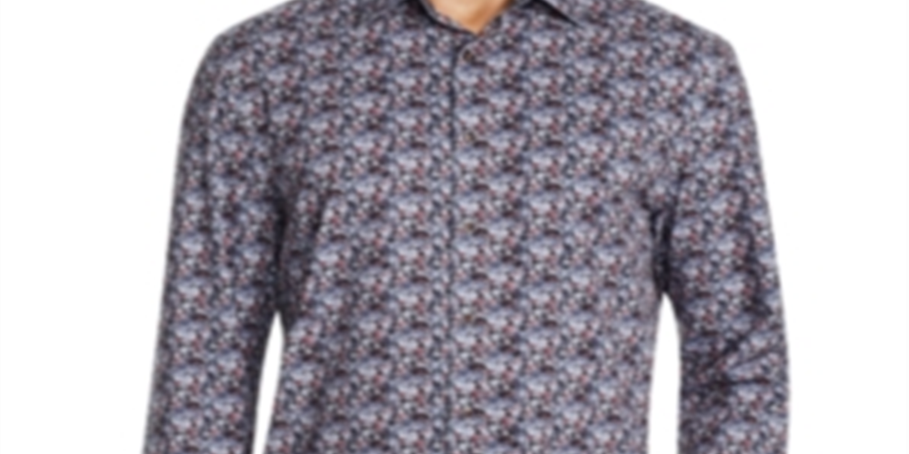 Tallia Men's Men's Floral Print Stretch Sport Button Shirt Black Size X-Large