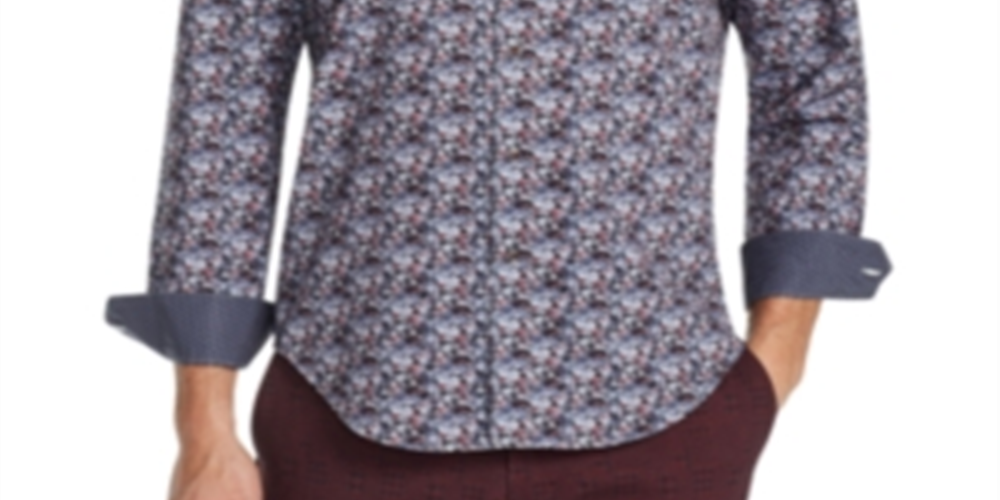 Tallia Men's Men's Floral Print Stretch Sport Button Shirt Black Size X-Large