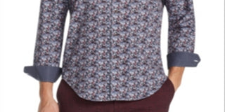 Tallia Men's Men's Floral Print Stretch Sport Button Shirt Black Size X-Large