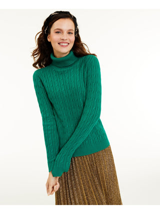 Charter Club Women's Cable Knit Turtleneck Sweater Green Size -Petite L