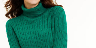 Charter Club Women's Cable Knit Turtleneck Sweater Green Size -Petite L