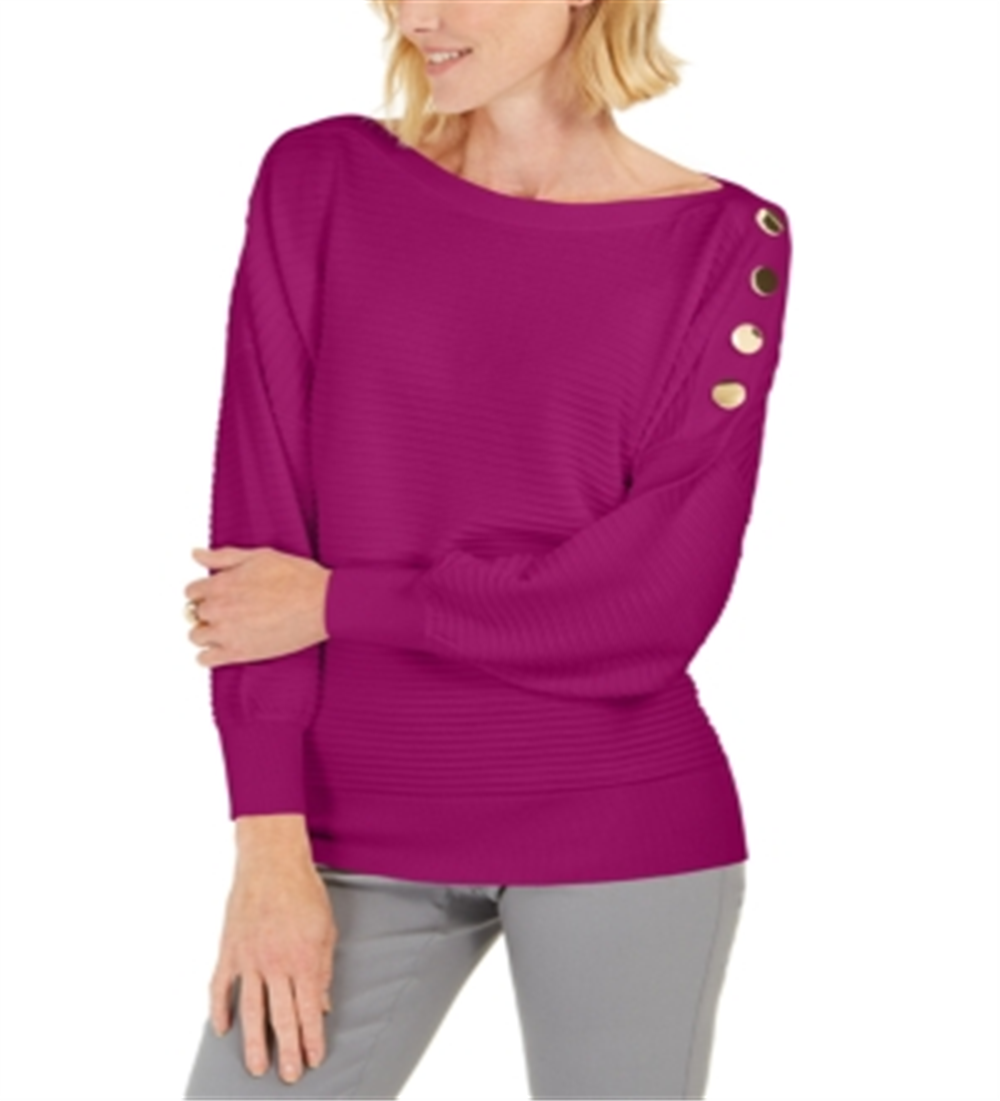 JM Collection Women's  Button-Sleeve Sweater  Purple Size XS