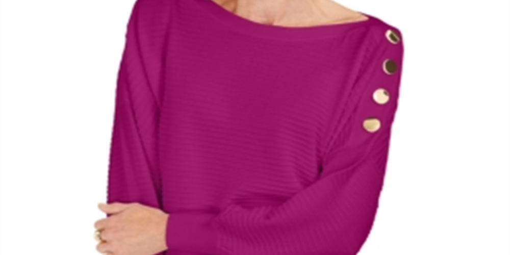 JM Collection Women's  Button-Sleeve Sweater  Purple Size XS